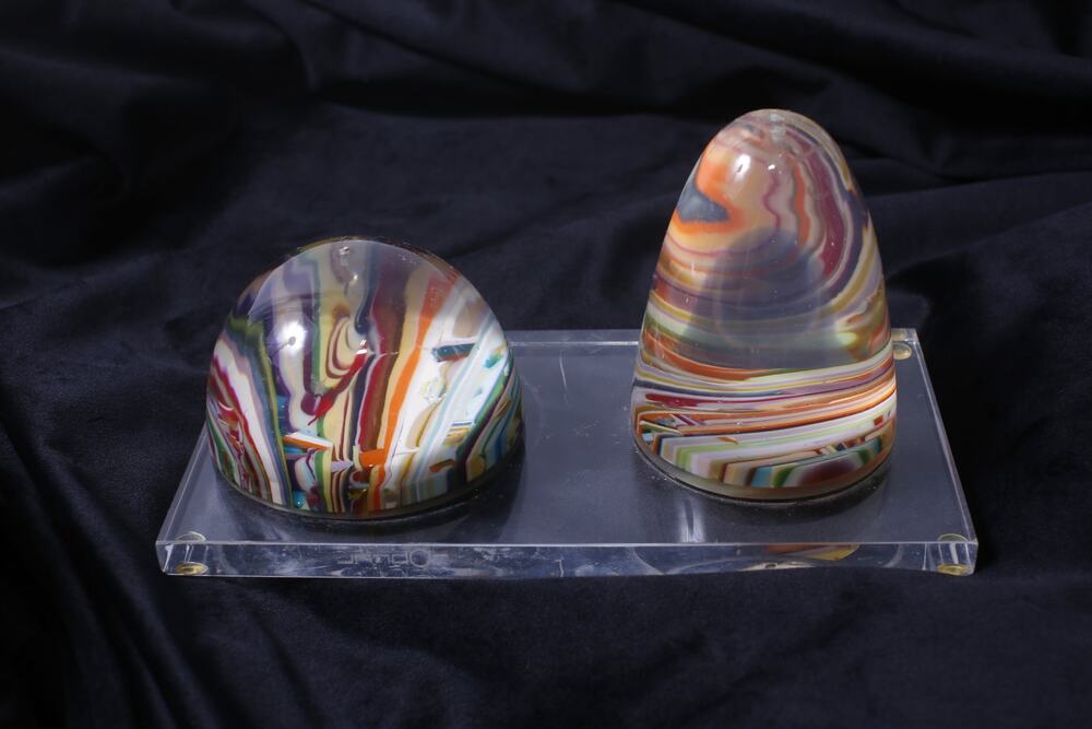 Colorful Art Glass 2-stone Paperweight Figure Desk Decor ~ 260914-WH 1199